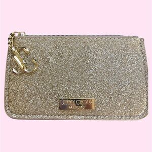 Jimmy Choo Parfums Gold Glitter Zip Coin Purse Pouch